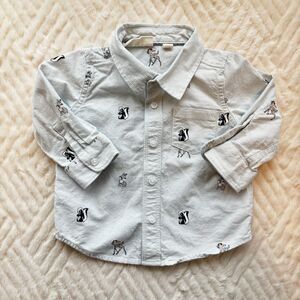 Baby Gap Disney Bambi Woodland Animals Button Up Shirt 6-12M Long Sleeve